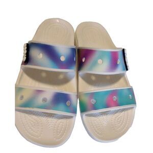 Crocs Classic White Tie Dye Solarized Double Strap Slide On Sandals W 8 Men 6
